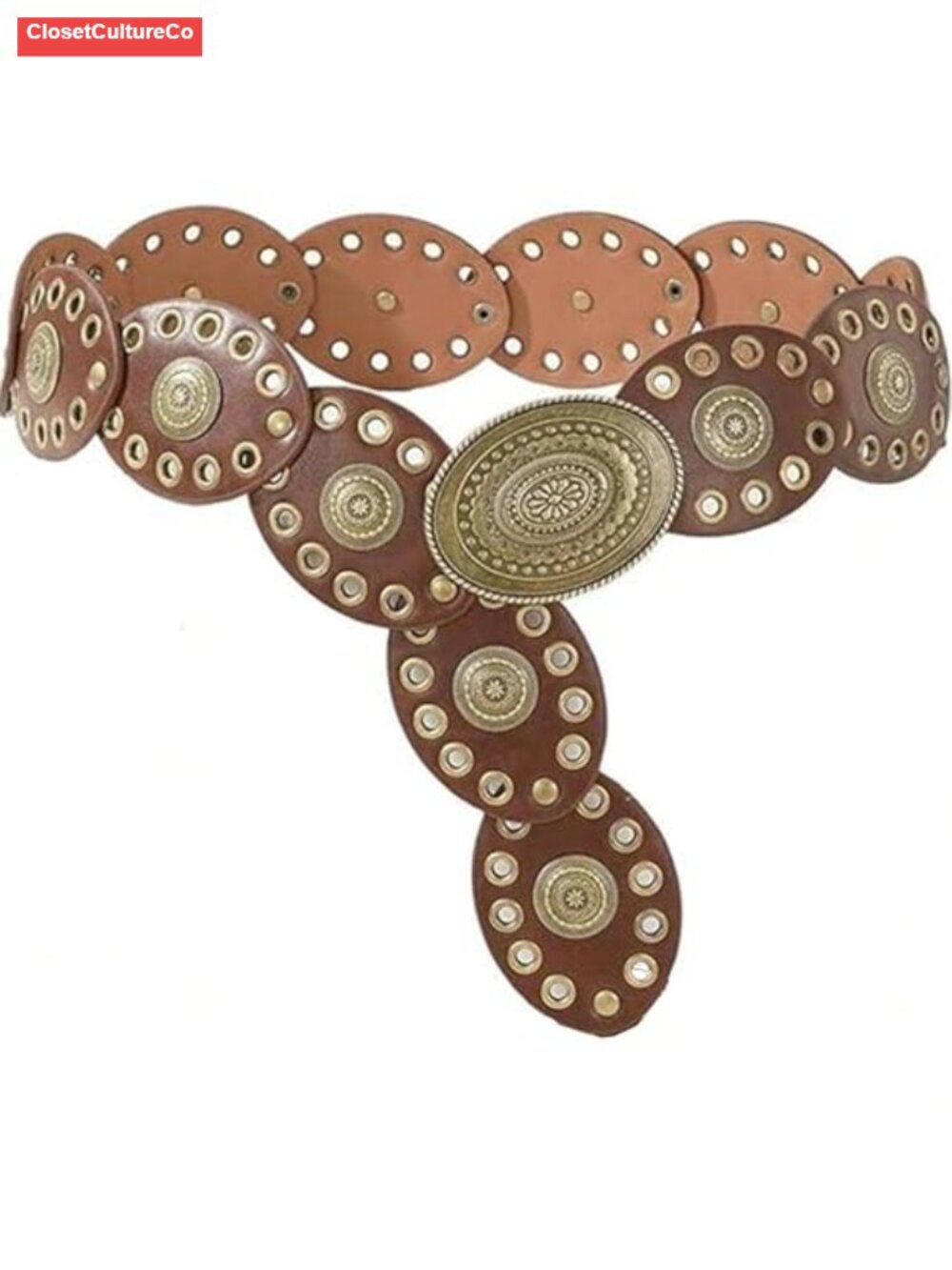 Western Oval Concho Buckle Wide Waist Belt for Dresses Jeans Boho